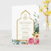 4 Seite NIKAH WALIMA Invite Pink Floral Islamische Karte (Gelbe Blume)