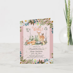 4 Seiten Adorable GIRLS Woodland Deer Baby Dusche Einladung