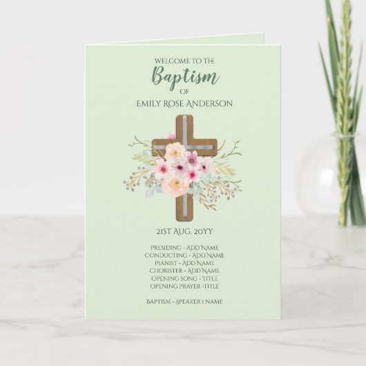 4-seitiges BAPTISM-Programm - Blumenkreuz Programm (Vorderseite)