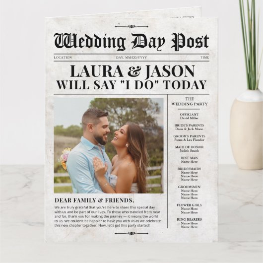 4-seitiges Hochzeitsprogramm Einzigartige Hochzeit Karte (Vorderseite)