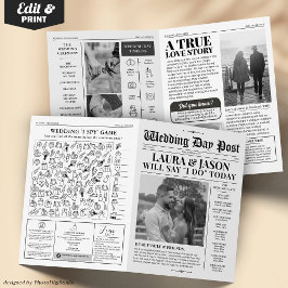 4-seitiges Hochzeitsprogramm Einzigartige Hochzeit Karte