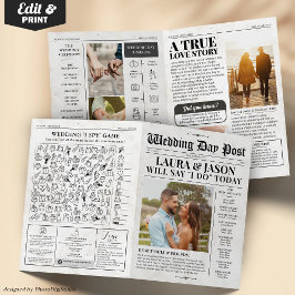 4-seitiges Hochzeitsprogramm Einzigartige Hochzeit Karte