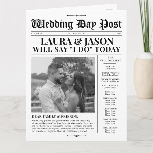 4-seitiges Hochzeitsprogramm Einzigartige Hochzeit Karte (Vorderseite)