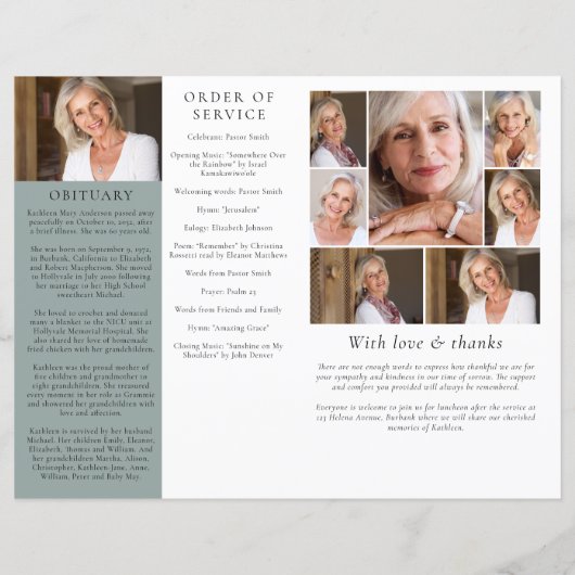 4-seitiges Minimalistisches Beerdigungsprogramm (Rückseite)