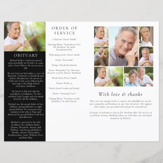 4-seitiges Minimalistisches Beerdigungsprogramm (Rückseite)