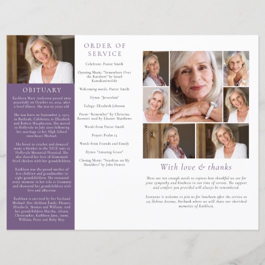 4-seitiges Programm zur Beerdigung von Blumenbeere (Rückseite)