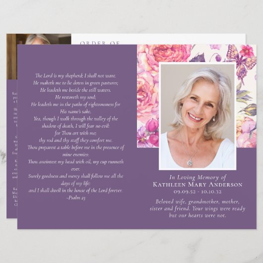 4-seitiges Programm zur Beerdigung von Blumenbeere (Vorne/Hinten)