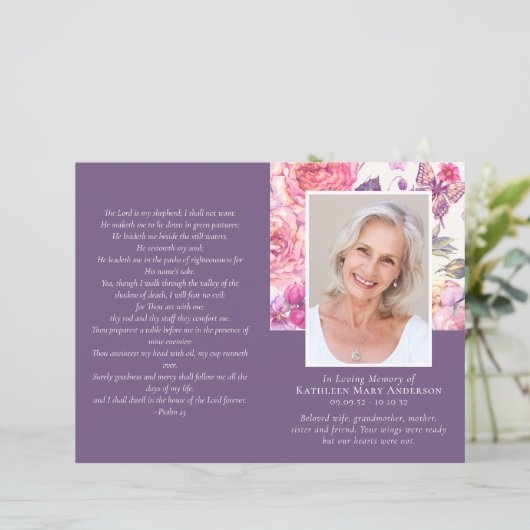 4-seitiges Programm zur Beerdigung von Blumenbeere (Stehend Vorderseite)