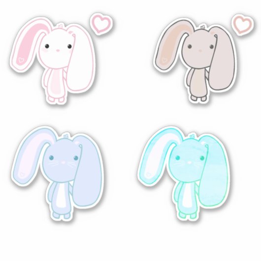 4 Set Bunny Vinyl Stickers Aufkleber (Vorderseite)