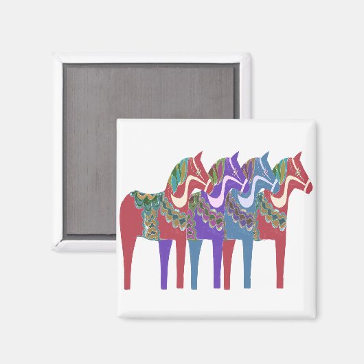 4 Skandinavische Dala Pferde Magnet (Vorderseite/Rückseite)