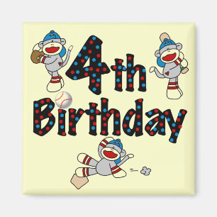 4. Sock Monkey Baseball Geburtstag Magnet
