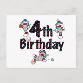 4. Sock Monkey Baseball Geburtstag Postkarte (Vorderseite)