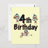 4. Sock Monkey Baseball Geburtstag Postkarte (Vorne/Hinten)