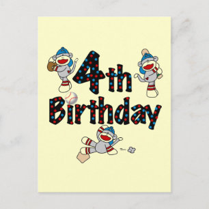 4. Sock Monkey Baseball Geburtstag Postkarte