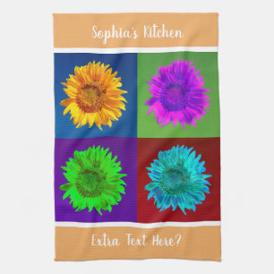 4 Sonnenblumen in 4 farbenfrohen Quadraten Lt Org Geschirrtuch