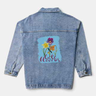 4 Spring and Summer Flowers with Fancy Text Jeansjacke