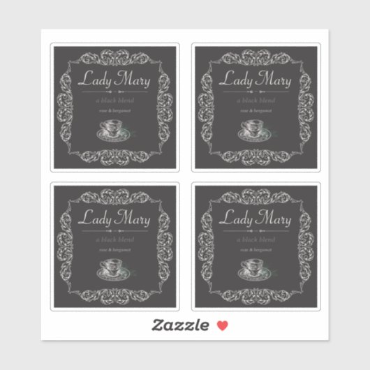 4 Stk. Vintager Schwarztee Aufkleber (Blatt)