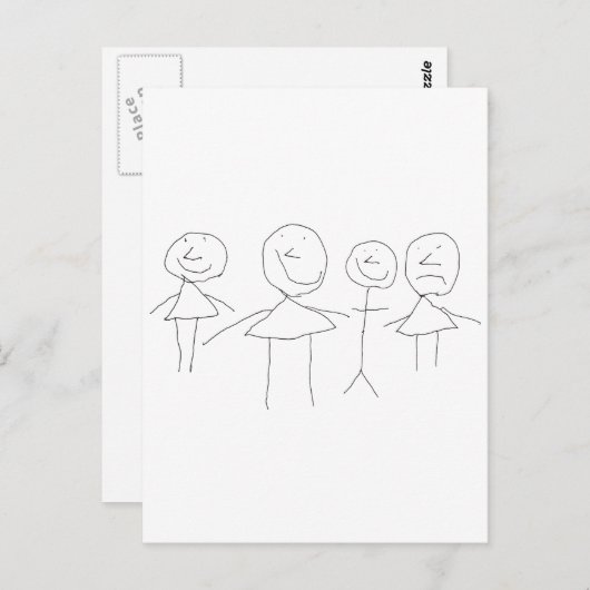 4 STRICHMÄNNCHEN POSTKARTE (Vorne/Hinten)