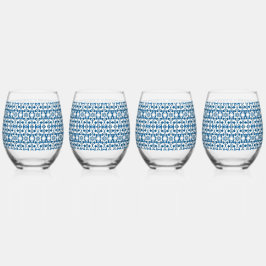 4 Stück Stemless Wine Glasses | BOHEMISCHE BLUES Weinglas Ohne Stiel