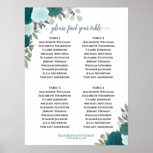 4 Tabelle Aquamarine Rose Elegante Hochzeitssessen Poster