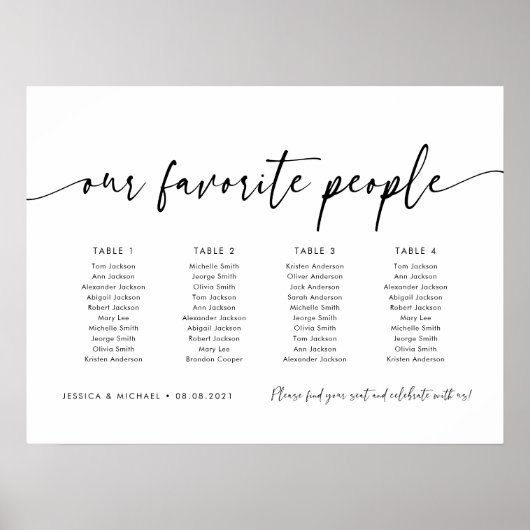 4 Tabellen Unsere Lieblings-Sitzplan Poster (Vorne)