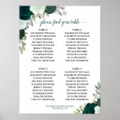 4 Table Emerald Green Floral Wedding Chart Poster (Vorne)