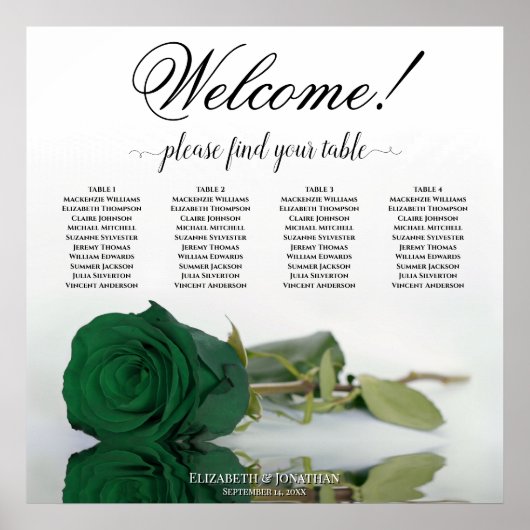 4 Table Emerald Green Rose Elegantes Seetabelle Poster (Vorne)
