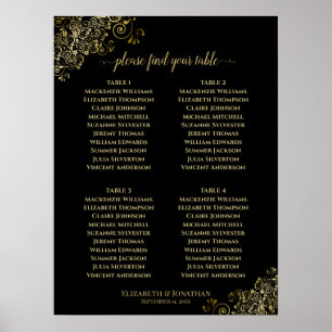 4 Table Gold Frills Hochzeitskarte schwarz Poster