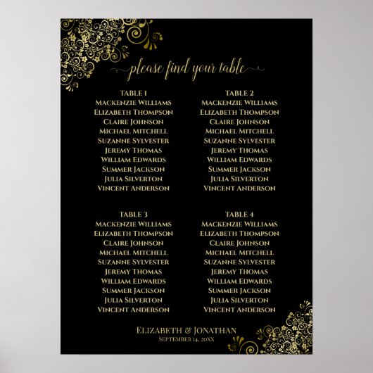 4 Table Gold Frills Hochzeitskarte schwarz Poster (Vorne)