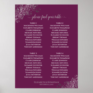 4 Table Lacy Gray Wedding Seating Chart Cassis Poster