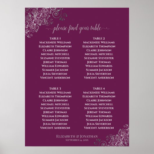 4 Table Lacy Gray Wedding Seating Chart Cassis Poster (Vorne)