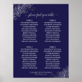 4 Table Lacy Gray Wedding Seating Chart Navy Blue Poster (Vorne)
