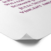4 Table Wedding Chart Magenta auf Grau Poster (Ecke)
