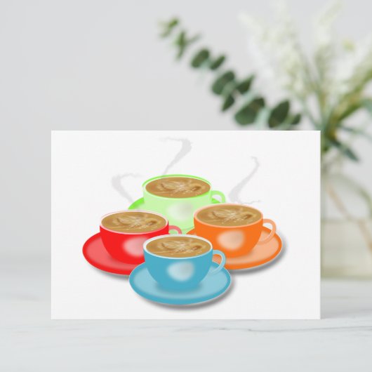 4 Tassen von Kaffeelieferungen Einladung (Stehend Vorderseite)