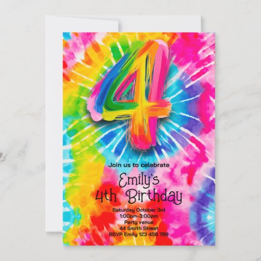 4. Tie Dye Geburtstag Einladung (Vorderseite)