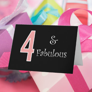 4 und fabulhafte 4. Geburtstag Pink Schwarz-weiß Karte