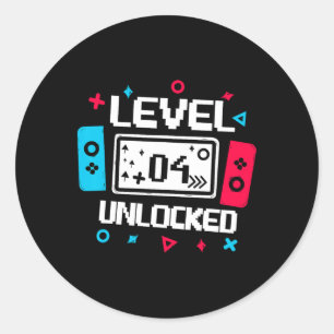 4 Unlocking Gamer - 4. Geburtstag - Gift Video Gam Runder Aufkleber