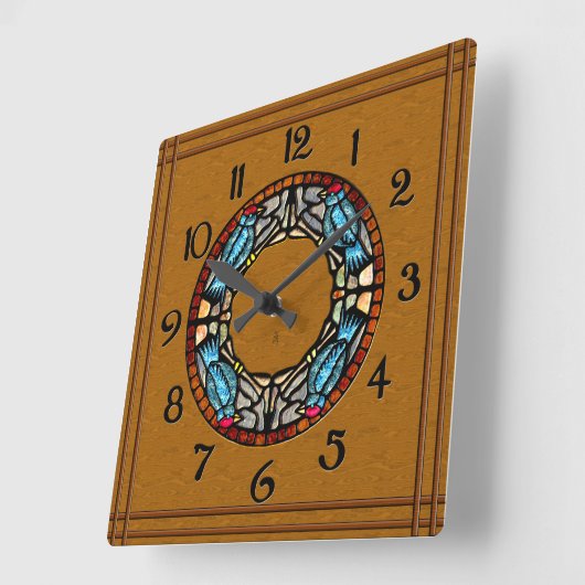 4 Vögel entsteinen Mosaik Quadratische Wanduhr (Winkel)