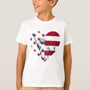 4. von Juli-Freiheits-Statue-Herz US-Flagge T-Shirt