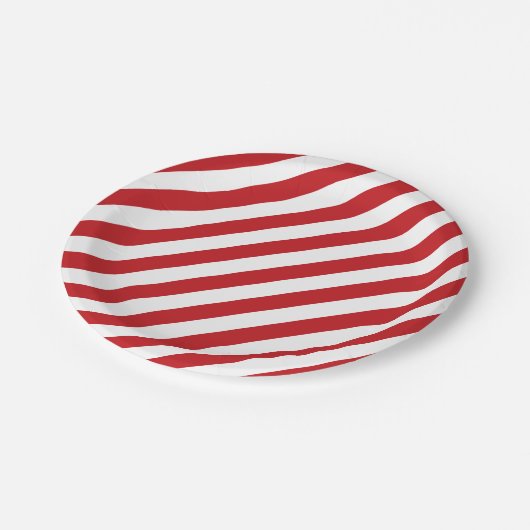 4. Von Juli Stripes rotes Weiß Party-PapierTeller Pappteller (Schrägansicht)