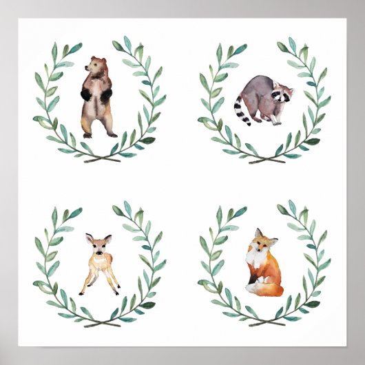 4 Waldtiere und Kränze Poster (Vorne)