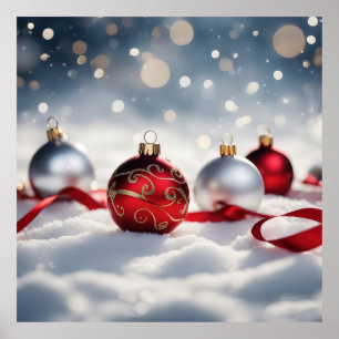 4 Weihnachtsbaubles im Schnee Poster