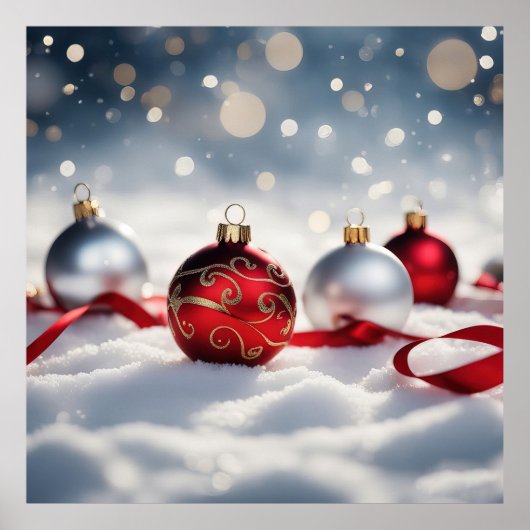 4 Weihnachtsbaubles im Schnee Poster (Vorne)