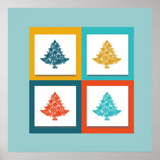 4 Weihnachtsbäume Retro-Design Poster (Vorne)