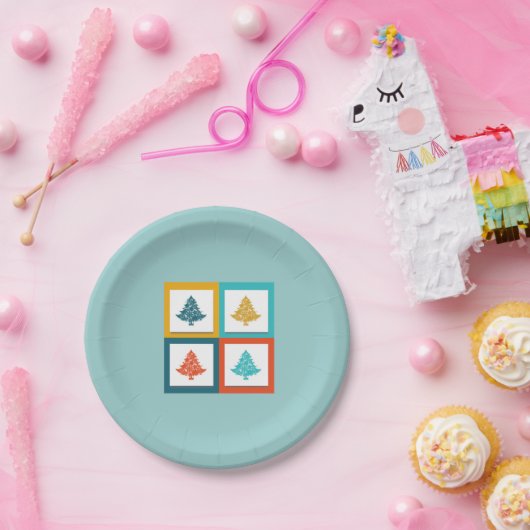 4 Weihnachtsbaumen Retro Design Pappteller (Party)