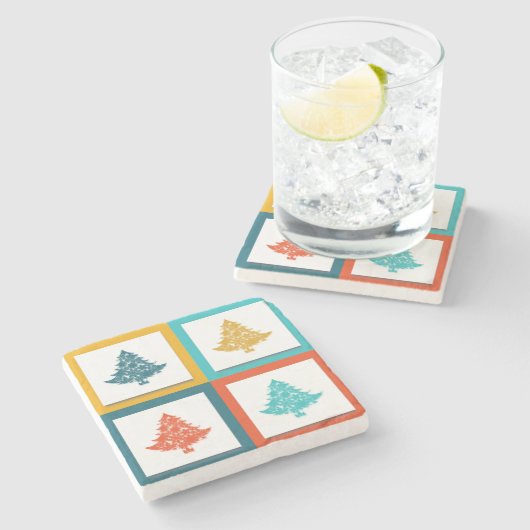 4 Weihnachtsbaumen Retro Design Steinuntersetzer (Seitenansicht)