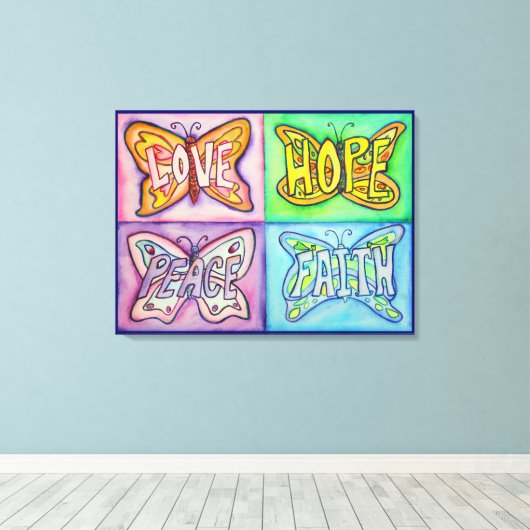 4 Wörter Schmetterlingswinge gezackte Leinwand Mal (Insitu (Holzboden))