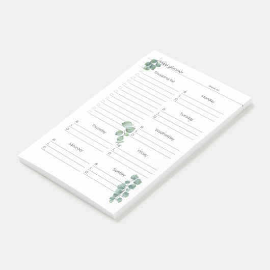 4"x6" wöchentliche Blätter für Speisen/Einkäufe ab Post-it Klebezettel (angewinkelt)