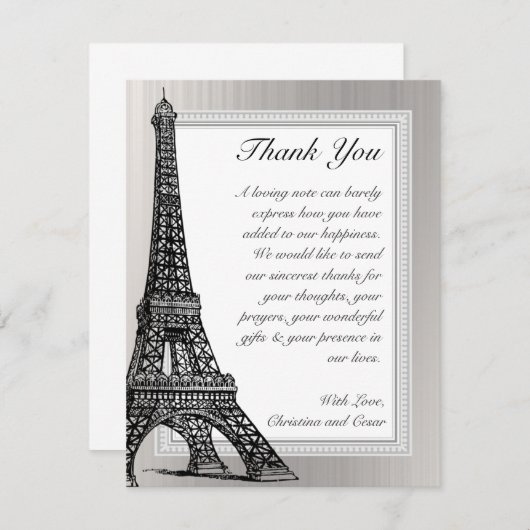 4 x 5 FLACH danken Ihnen, schwarzen Eiffelturm zu Dankeskarte (Vorne/Hinten)