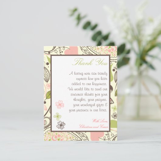 4 x 5 FLAT Vielen Dank Karte Frühlingsrosa/grüne B (Stehend Vorderseite)